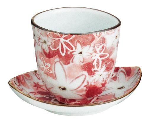 皿付き湯のみ(有田焼・赤花)