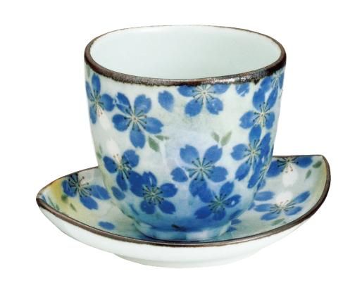 皿付き湯のみ(有田焼・青桜)