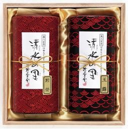 高級煎茶・玉露詰合せ<鎌倉彫風和紙缶・木箱入> T-08