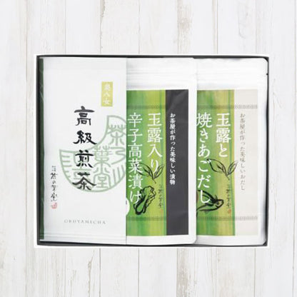 高級煎茶・玉露入り焼きあごだし・辛子高菜漬け詰合せ