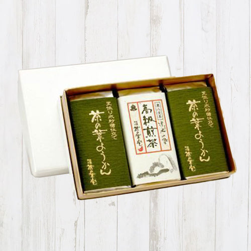 里作り氷砂糖仕立て　茶の葉ようかんと高級煎茶お詰め