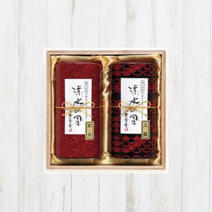 高級煎茶・玉露詰合せ<鎌倉彫風和紙缶・木箱入> T-08