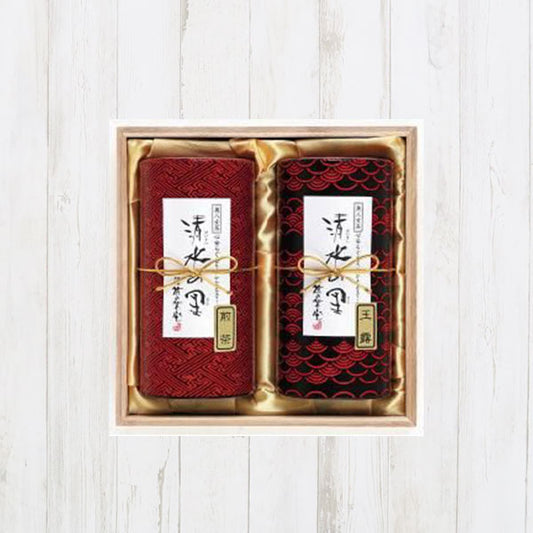 高級煎茶・玉露詰合せ<鎌倉彫風和紙缶・木箱入> T-08